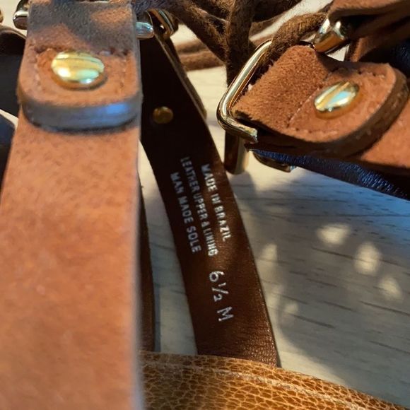 Tory Burch Gladiator Brown Sandal Gold 6 1/2 M Leather Wedge Ankle Strap Boho - Picture 8 of 14